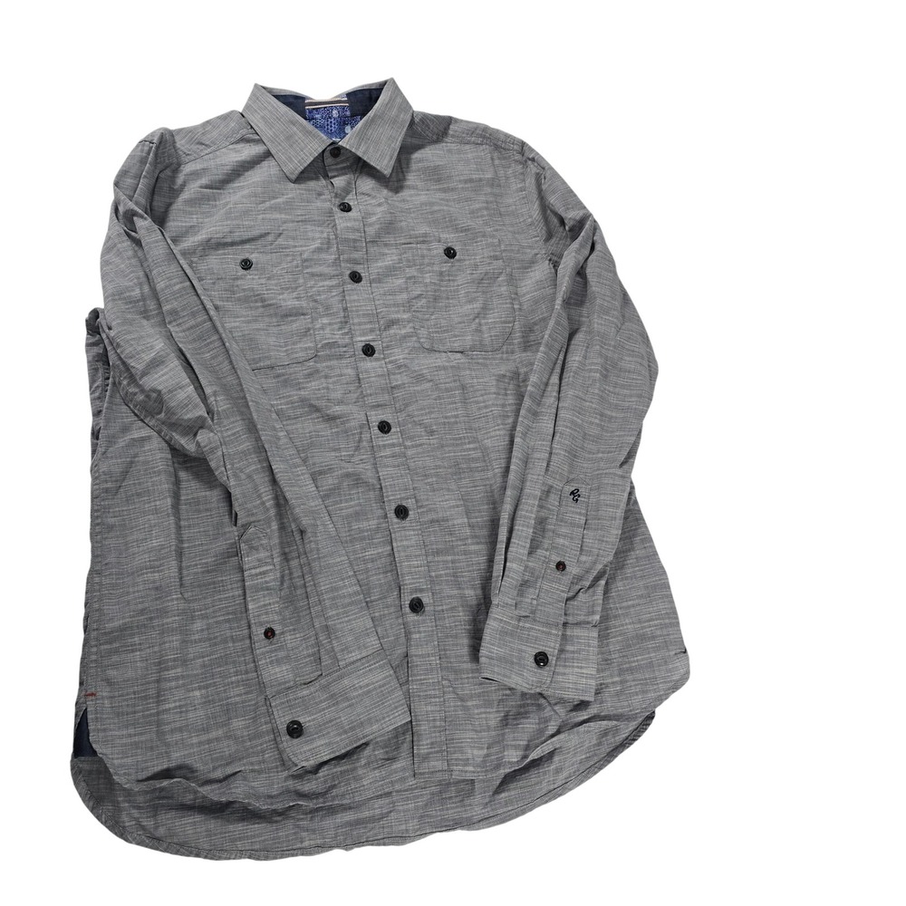 Robert Graham Mens Grey Slub Cotton‎ Classic Fit Button Down Shirt Size M